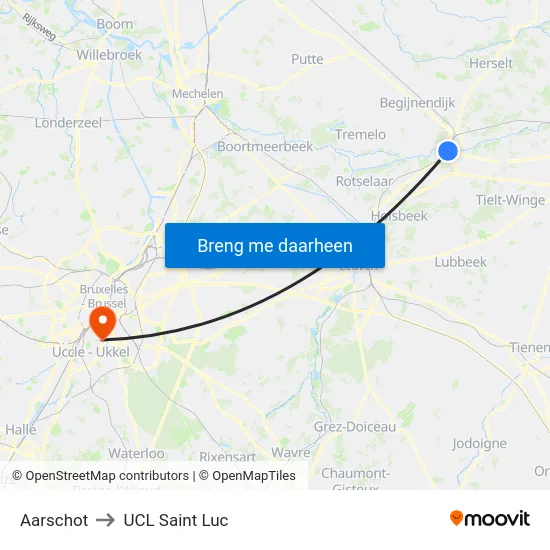 Aarschot to UCL Saint Luc map