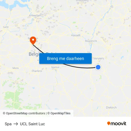 Spa to UCL Saint Luc map