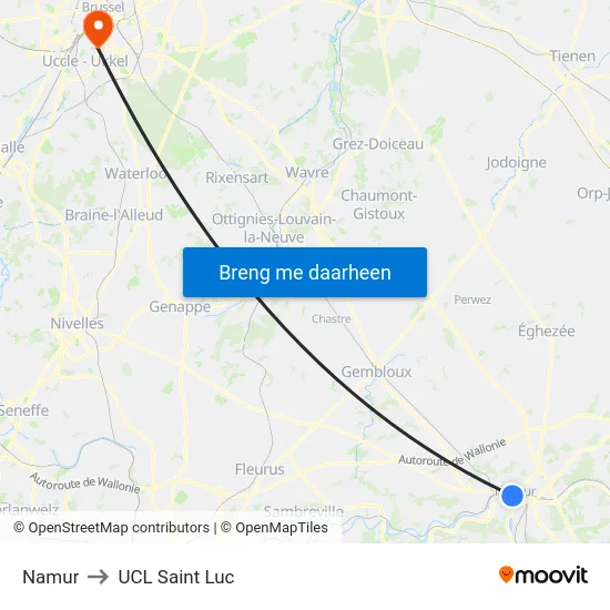 Namur to UCL Saint Luc map