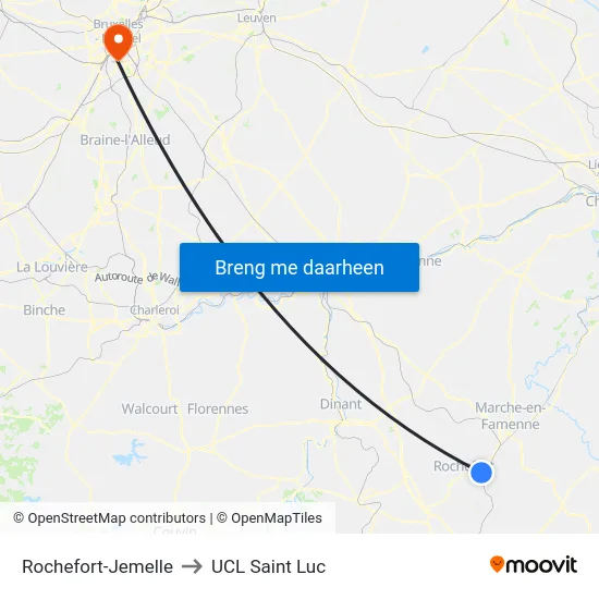 Rochefort-Jemelle to UCL Saint Luc map
