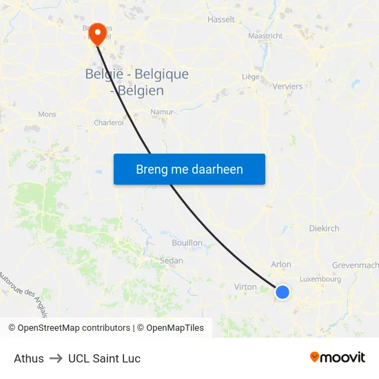 Athus to UCL Saint Luc map