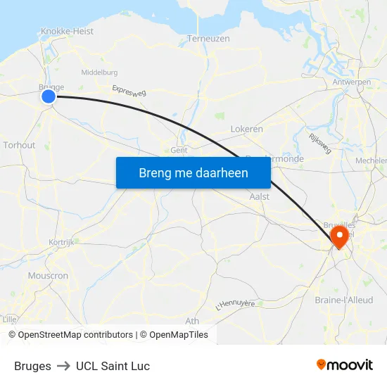 Bruges to UCL Saint Luc map