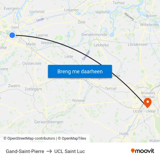 Gand-Saint-Pierre to UCL Saint Luc map