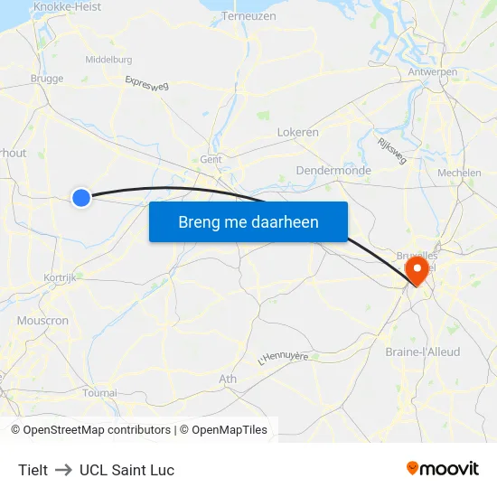 Tielt to UCL Saint Luc map