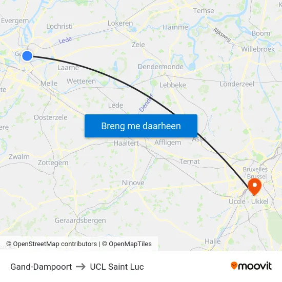Gand-Dampoort to UCL Saint Luc map