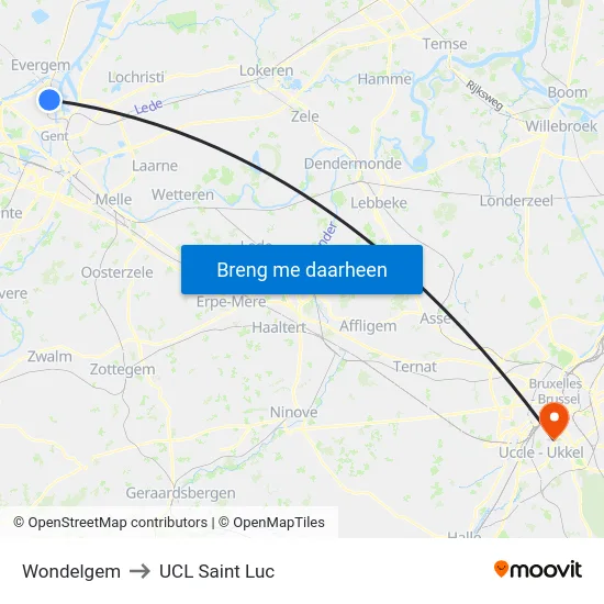 Wondelgem to UCL Saint Luc map