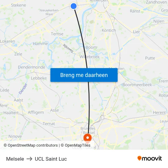 Melsele to UCL Saint Luc map