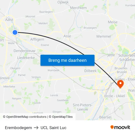 Erembodegem to UCL Saint Luc map