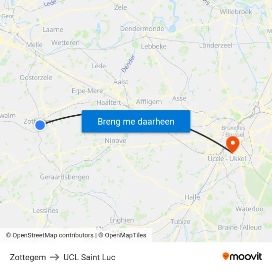 Zottegem to UCL Saint Luc map