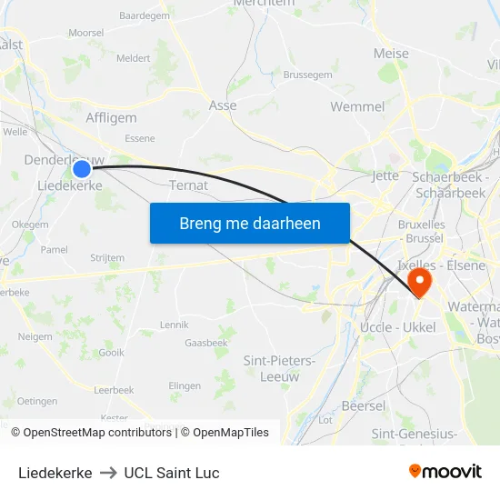 Liedekerke to UCL Saint Luc map
