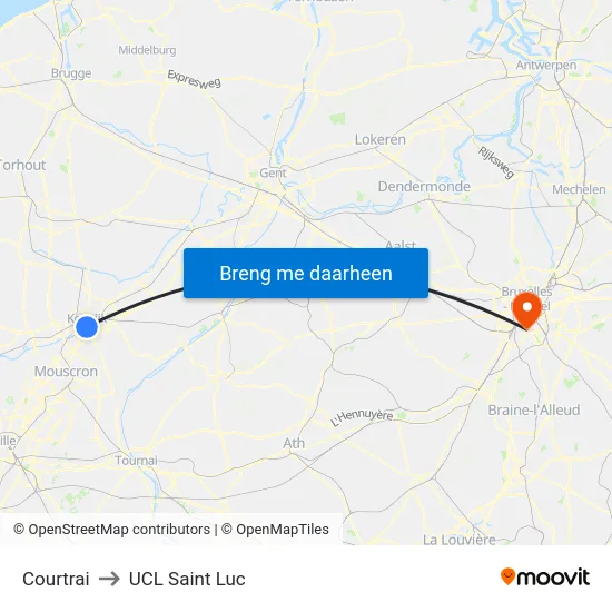 Courtrai to UCL Saint Luc map