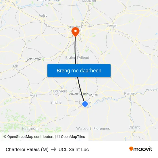 Charleroi Palais (M) to UCL Saint Luc map