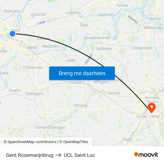 Gent Rozemarijnbrug to UCL Saint Luc map
