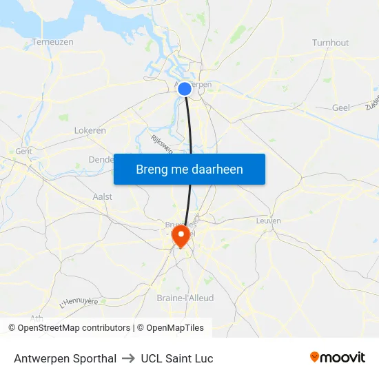 Antwerpen Sporthal to UCL Saint Luc map