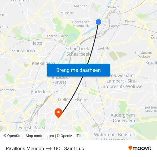 Pavillons Meudon to UCL Saint Luc map