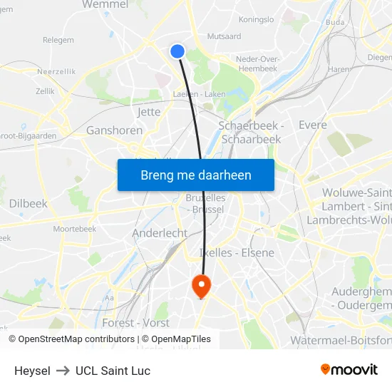 Heysel to UCL Saint Luc map