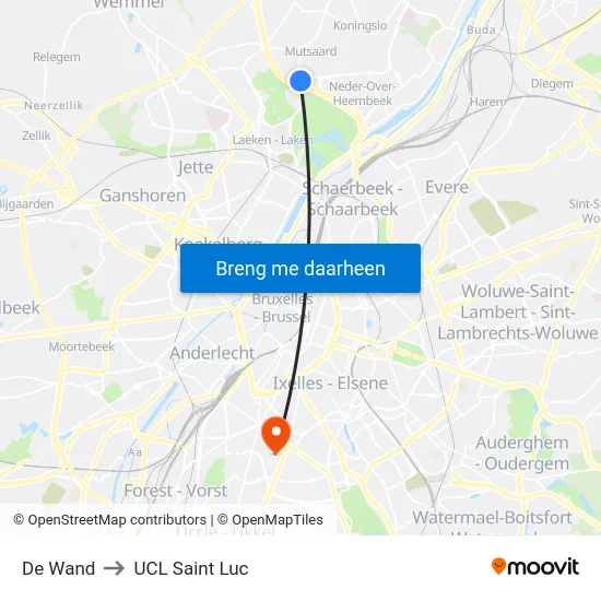 De Wand to UCL Saint Luc map
