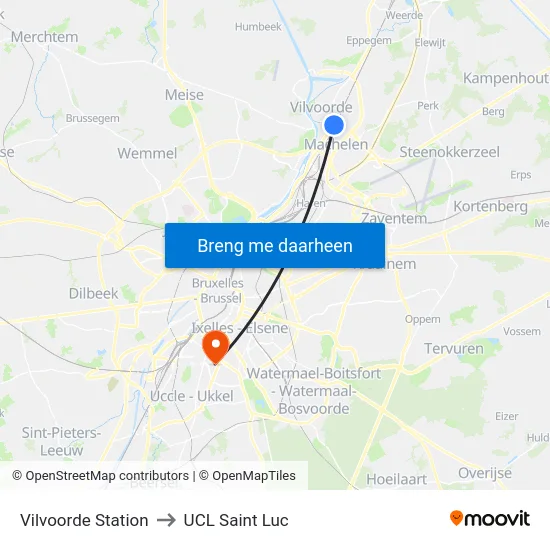 Vilvoorde Station to UCL Saint Luc map