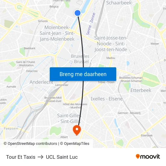 Tour Et Taxis to UCL Saint Luc map
