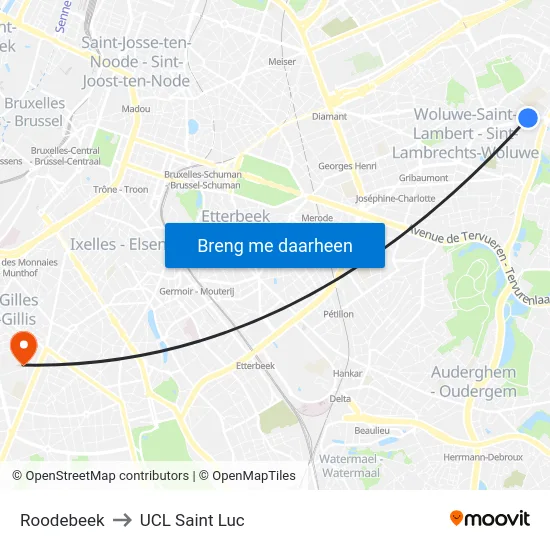 Roodebeek to UCL Saint Luc map