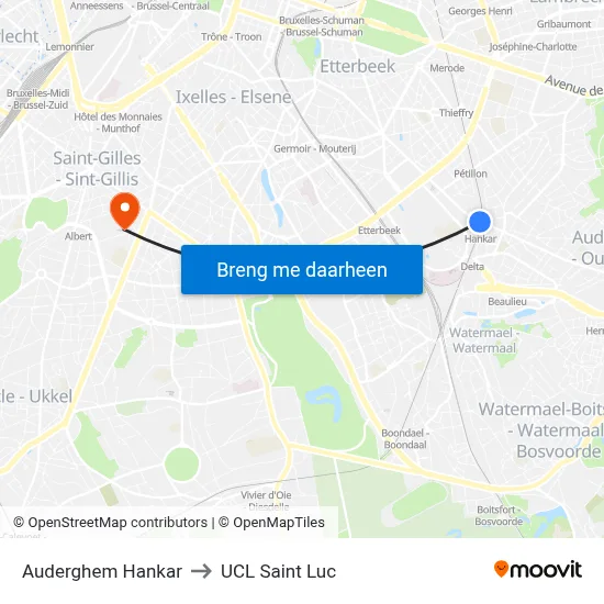 Auderghem Hankar to UCL Saint Luc map