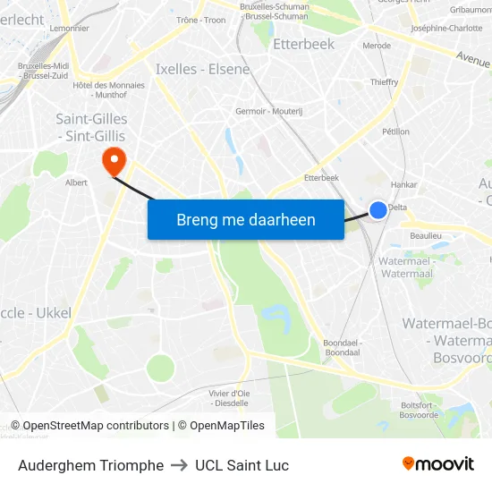 Auderghem Triomphe to UCL Saint Luc map