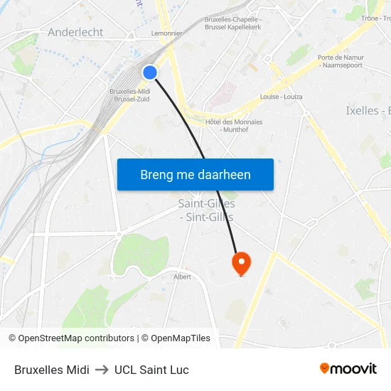 Bruxelles Midi to UCL Saint Luc map