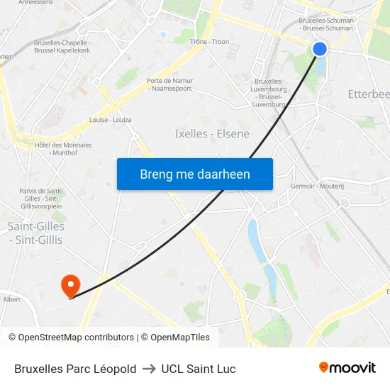Bruxelles Parc Léopold to UCL Saint Luc map