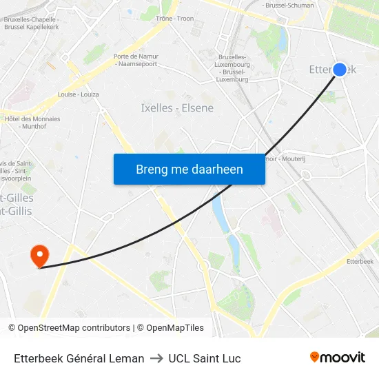 Etterbeek Général Leman to UCL Saint Luc map