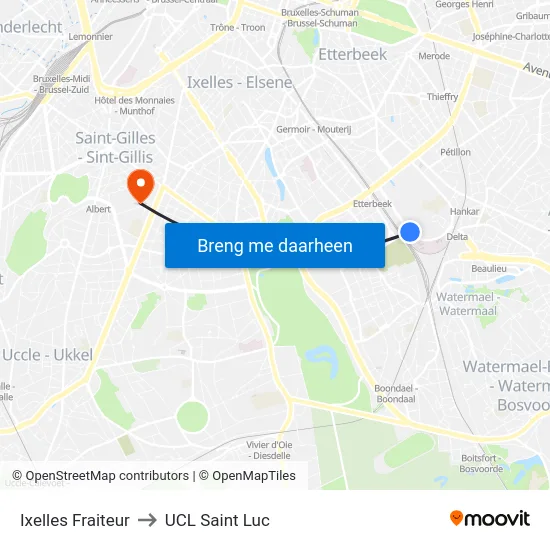 Ixelles Fraiteur to UCL Saint Luc map