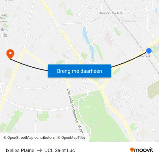 Ixelles Plaine to UCL Saint Luc map