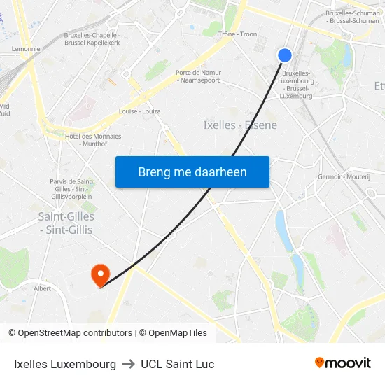 Ixelles Luxembourg to UCL Saint Luc map