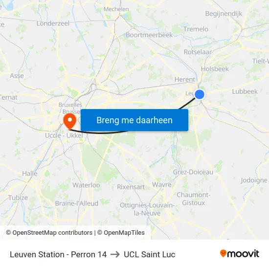 Leuven Station - Perron 14 to UCL Saint Luc map