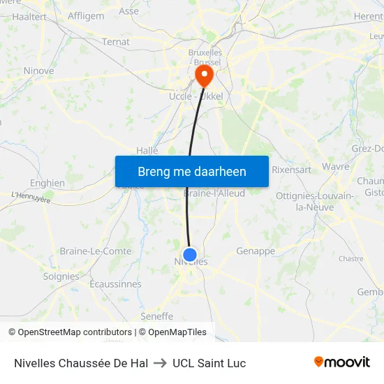 Nivelles Chaussée De Hal to UCL Saint Luc map