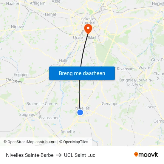 Nivelles Sainte-Barbe to UCL Saint Luc map