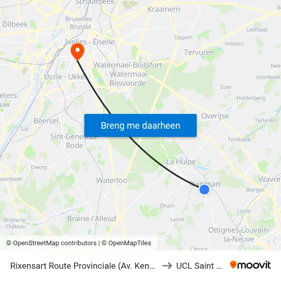 Rixensart Route Provinciale (Av. Kennedy) to UCL Saint Luc map