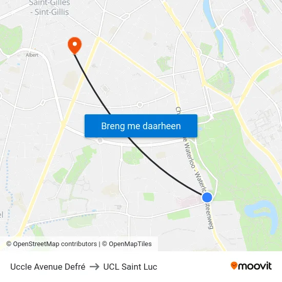 Uccle Avenue Defré to UCL Saint Luc map