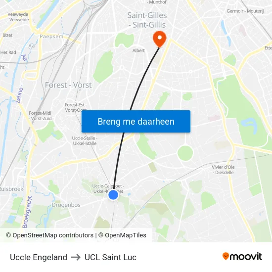 Uccle Engeland to UCL Saint Luc map