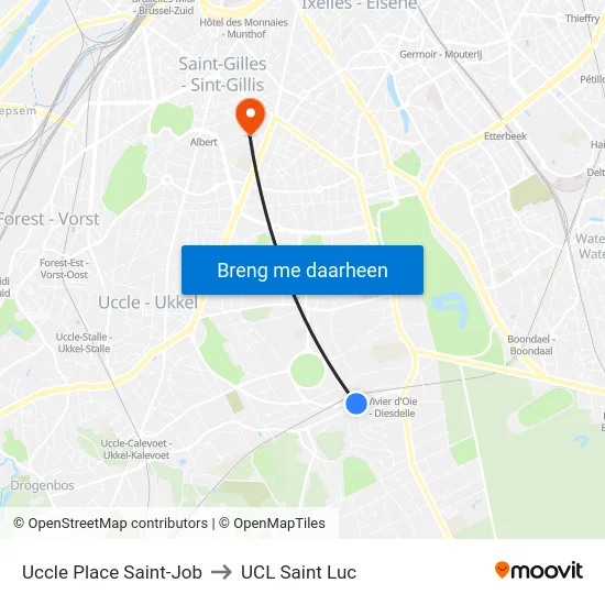 Uccle Place Saint-Job to UCL Saint Luc map