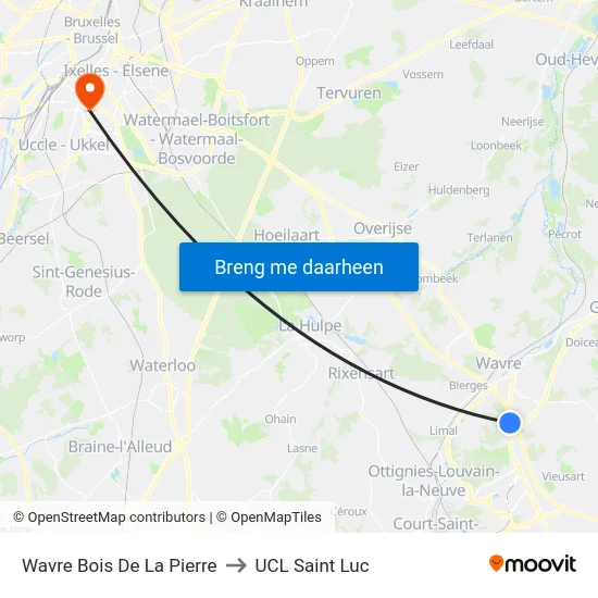 Wavre Bois De La Pierre to UCL Saint Luc map