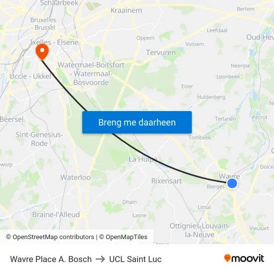 Wavre Place A. Bosch to UCL Saint Luc map