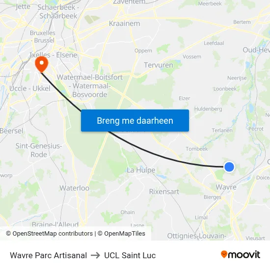 Wavre Parc Artisanal to UCL Saint Luc map