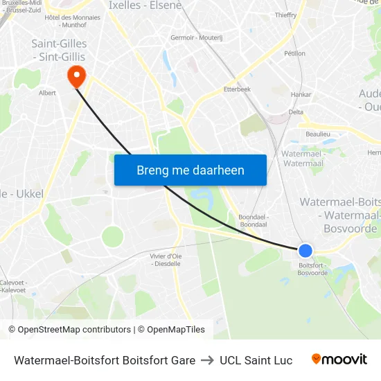 Watermael-Boitsfort Boitsfort Gare to UCL Saint Luc map