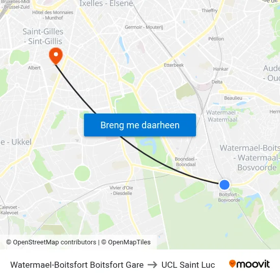 Watermael-Boitsfort Boitsfort Gare to UCL Saint Luc map