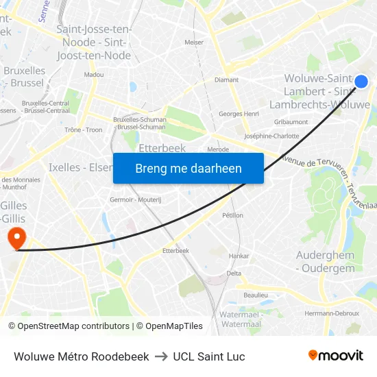 Woluwe Métro Roodebeek to UCL Saint Luc map