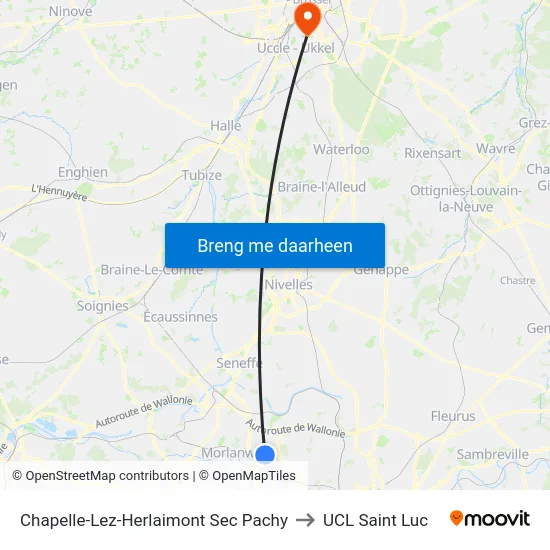 Chapelle-Lez-Herlaimont Sec Pachy to UCL Saint Luc map