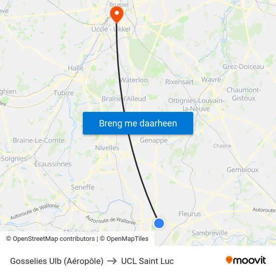 Gosselies Ulb (Aéropôle) to UCL Saint Luc map