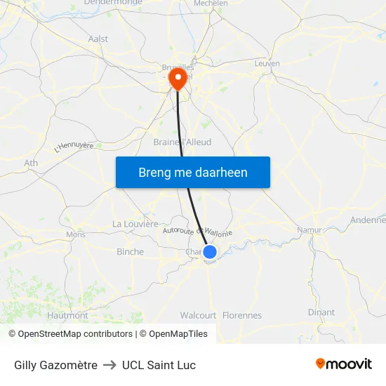 Gilly Gazomètre to UCL Saint Luc map