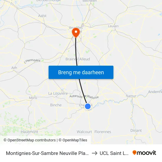 Montignies-Sur-Sambre Neuville Place to UCL Saint Luc map