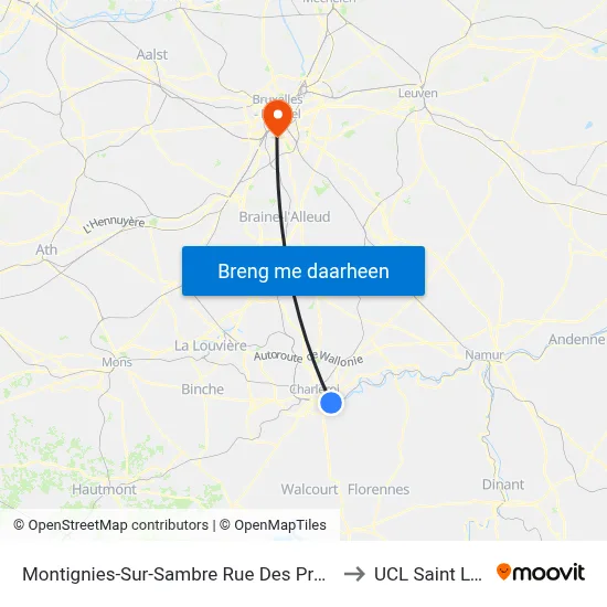 Montignies-Sur-Sambre Rue Des Preys to UCL Saint Luc map